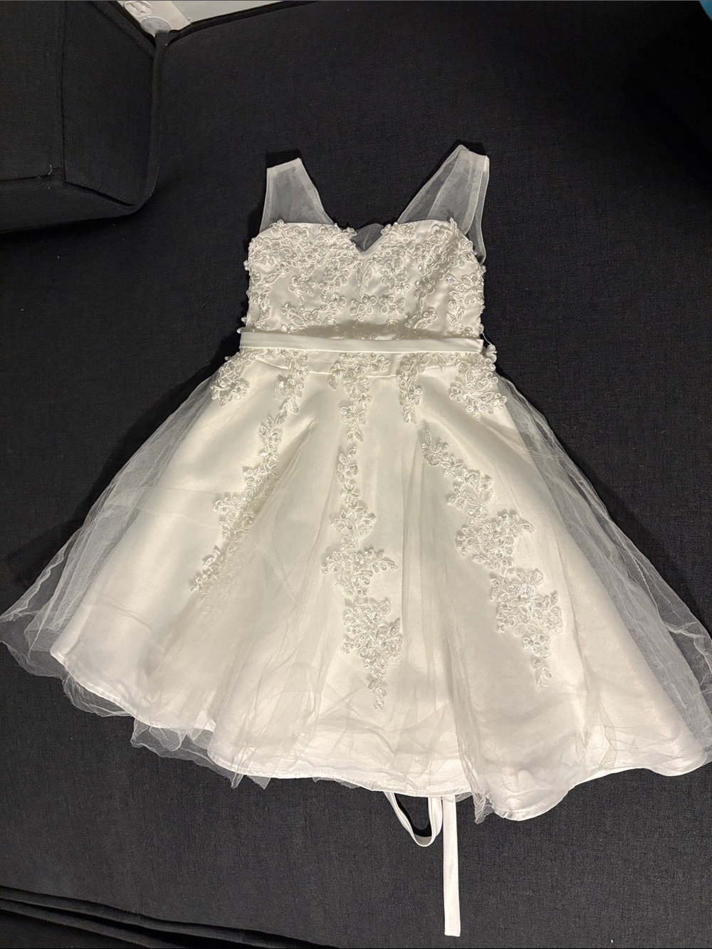 White Flower Girl Dress with Lace Appliqué